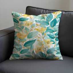 Botanical Cushion Cover, Teal Leaf Floral Pillow Case, Yellow Flower Throw Pillowcase For Sofa Bedroom Living Room Decor - thumbnail 3