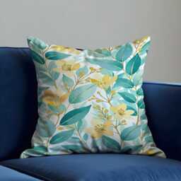 Botanical Cushion Cover, Teal Leaf Floral Pillow Case, Yellow Flower Throw Pillowcase For Sofa Bedroom Living Room Decor