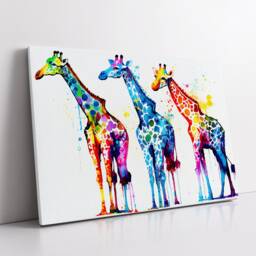 Colorful Giraffe Family Group Abstract Oil Painting Style Wall Art, Framed Canvas Poster Print, Home Kitchen Office Room Decor, Gifts - thumbnail 2