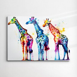 Colorful Giraffe Family Group Abstract Oil Painting Style Wall Art, Framed Canvas Poster Print, Home Kitchen Office Room Decor, Gifts - thumbnail 3
