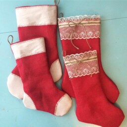 His & Hers-Set Of 2 Stockings-Natural Burlap with Lace & Natural Cream Patches-Christmas Stocking-Personalize With A Name-Rustic - thumbnail 3