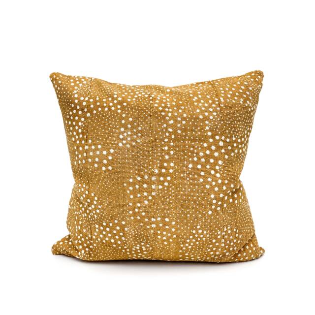 Mudcloth Pillow Cover, White Dots On Mustard Authentic Throw Pillow, Cushion African Handwoven - image 1