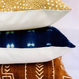 Mudcloth Pillow Cover, White Dots On Mustard Authentic Throw Pillow, Cushion African Handwoven - thumbnail 3