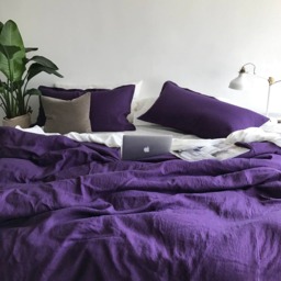 Deep Purple Linen Duvet Cover- Modern Bedding - Made To Order in The Usa - thumbnail 3