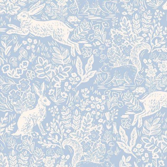 Blue Toile Mini Crib Sheet Bunny Rabbit Floral Baby Bedding - image 1