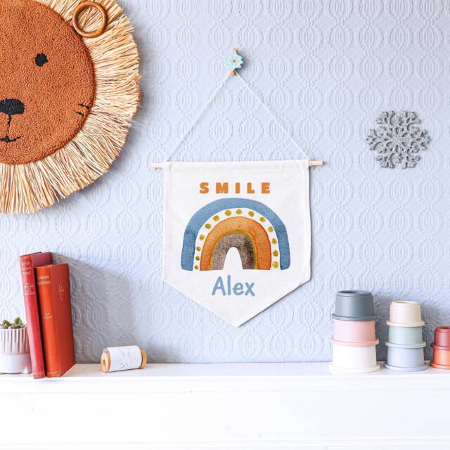 Customizable Nursery Name Pennant - Personalized Baby Shower Gift Boy/Girl Flag Room Decor Wall Hanging - image 1