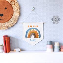 Customizable Nursery Name Pennant - Personalized Baby Shower Gift Boy/Girl Flag Room Decor Wall Hanging - thumbnail 1