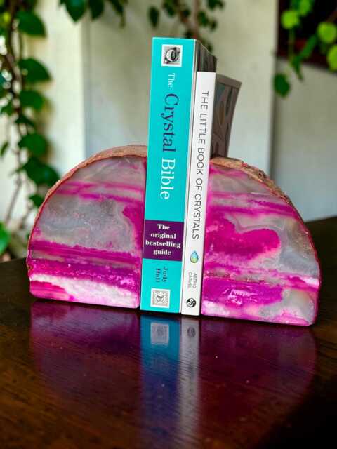 Pink Agate & Quartz Crystal Geode Bookends - Luxury Natural Book Ends Home D??cor Office Shelf Styling #2 - image 1