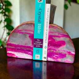 Pink Agate & Quartz Crystal Geode Bookends - Luxury Natural Book Ends Home D??cor Office Shelf Styling #2 - thumbnail 4