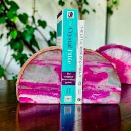 Pink Agate & Quartz Crystal Geode Bookends - Luxury Natural Book Ends Home D??cor Office Shelf Styling #2 - thumbnail 2