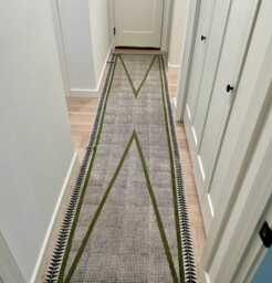Handmade Green Cotton Runner Rug, Block Print Kilim - thumbnail 1