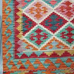 Multicolour Rug, Handmade Artisan Afghan Turkish Scandinavian Navajo Bohemian Flatweave Wool Kilim 147x103 cm - thumbnail 4