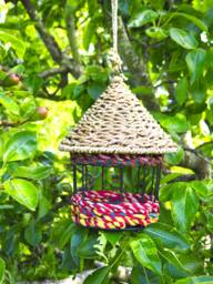 Munja & Reclaimed Fabric Eco Hanging Bird Feeder With Removable Metal Base - Medium