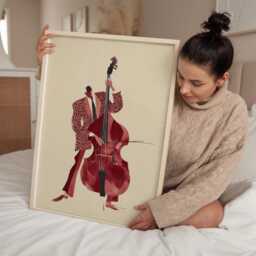 Double Bass Jazz Musician Art Print, Vintage Illustration, Music Wall For Living Room Or Study - thumbnail 3
