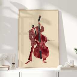 Double Bass Jazz Musician Art Print, Vintage Illustration, Music Wall For Living Room Or Study - thumbnail 1