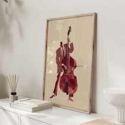 Double Bass Jazz Musician Art Print, Vintage Illustration, Music Wall For Living Room Or Study - thumbnail 2