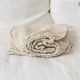 striped Linen Fitted Sheet - Pinstriped Milk White/Off White Natural Twin/Full/Double/Queen/King Size Bed Sheet - thumbnail 2