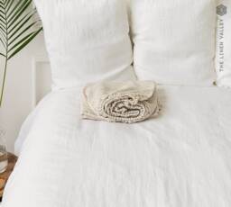 striped Linen Fitted Sheet - Pinstriped Milk White/Off White Natural Twin/Full/Double/Queen/King Size Bed Sheet - thumbnail 1