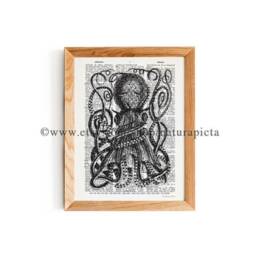 Giant Octopus Dictionary Art Print Coastal Sea Life Wall - thumbnail 2