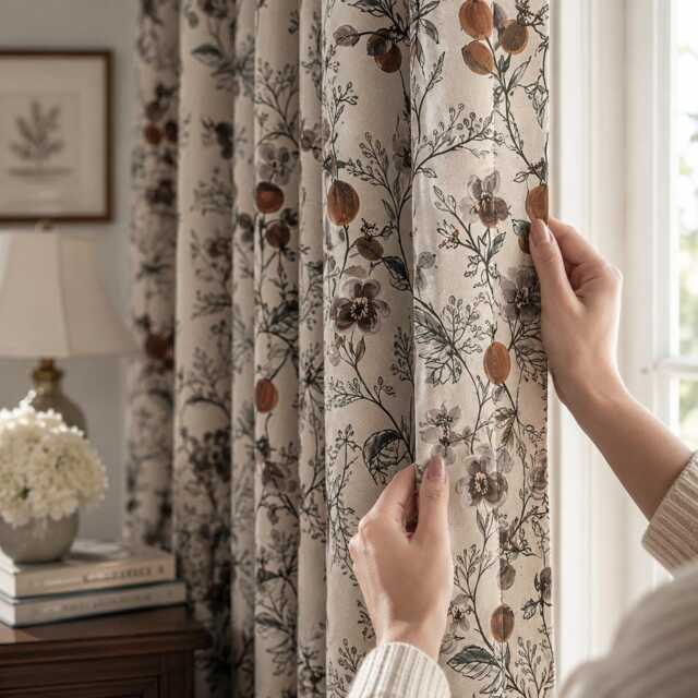 Botanical Floral Blackout Curtains, Linen Look Drapes, Vintage Window Treatments - image 1