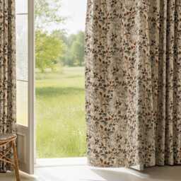 Botanical Floral Blackout Curtains, Linen Look Drapes, Vintage Window Treatments - thumbnail 2