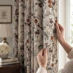 Botanical Floral Blackout Curtains, Linen Look Drapes, Vintage Window Treatments
