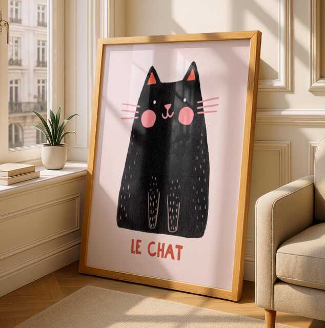 Le Chat - Cat Art Print Black Gallery Wall Poster French - image 1