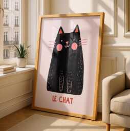 Le Chat - Cat Art Print Black Gallery Wall Poster French - thumbnail 1