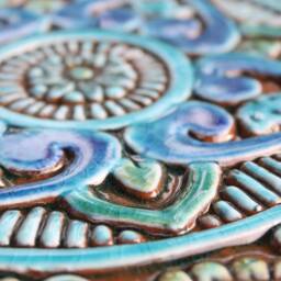 Handmade Turquoise Mandala Ceramic Tile Tibetan Inspired Wall Art - 20cm/7.9 - thumbnail 2