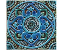 Handmade Turquoise Mandala Ceramic Tile Tibetan Inspired Wall Art - 20cm/7.9 - thumbnail 1