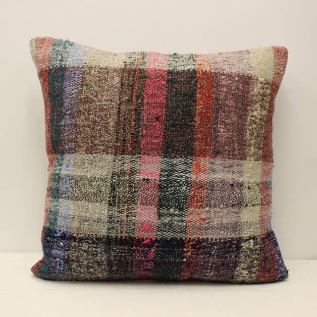 Vintage Turkish Kilim Pillow Cover, Large Wool Throw - 24x24 In - image 1