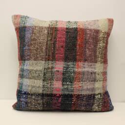 Vintage Turkish Kilim Pillow Cover, Large Wool Throw - 24x24 In - thumbnail 1