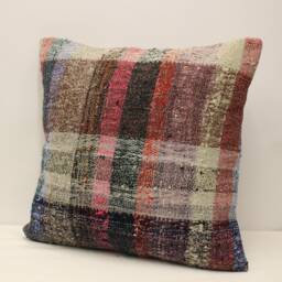 Vintage Turkish Kilim Pillow Cover, Large Wool Throw - 24x24 In - thumbnail 3