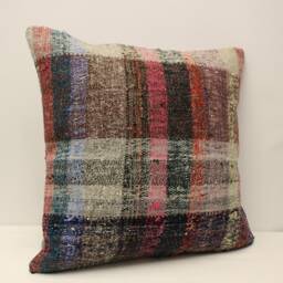 Vintage Turkish Kilim Pillow Cover, Large Wool Throw - 24x24 In - thumbnail 2