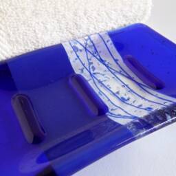 Fused Glass Soap Dish in Cobalt Blue By Bprdesigns - thumbnail 3
