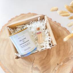 Welcome To Motherhood Scented Candle With Metal Lid New Mum Gift Baby Shower Gift For New Mummy First Mother's Day Baby Congrats - thumbnail 1