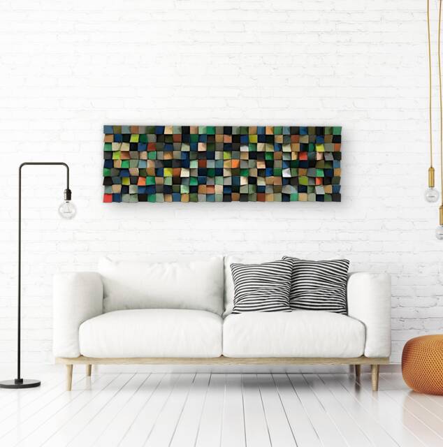 Reclaimed Wood Mosaic Wall Art - Colorful Sound Diffuser, Handmade - image 1