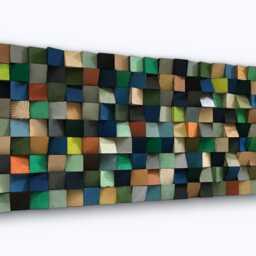 Reclaimed Wood Mosaic Wall Art - Colorful Sound Diffuser, Handmade - thumbnail 4