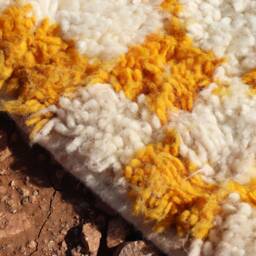 Handmade Yellow Checkered Wool Moroccan Berber Rug - thumbnail 4