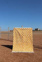 Handmade Yellow Checkered Wool Moroccan Berber Rug - thumbnail 1