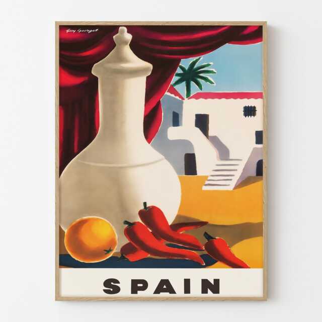 Vintage Spain Travel Poster Mediterranean Still Life Architecture Wall Art Print - image 1