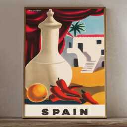 Vintage Spain Travel Poster Mediterranean Still Life Architecture Wall Art Print - thumbnail 2