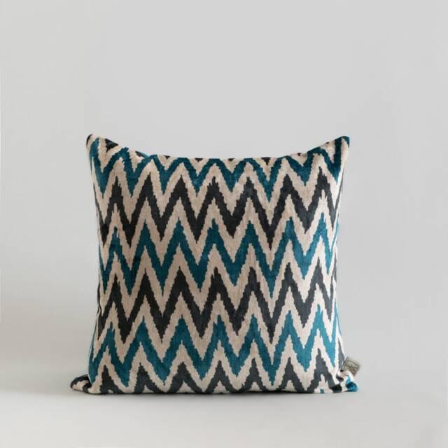 Silk Velvet Ikat Pillow Cover - Anthracite Blue Covers - image 1