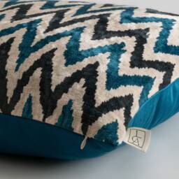 Silk Velvet Ikat Pillow Cover - Anthracite Blue Covers - thumbnail 2