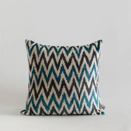Silk Velvet Ikat Pillow Cover - Anthracite Blue Covers - thumbnail 1