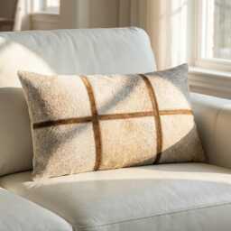 Cowhide Cushion Cover 30x50 Light Beige Leather Pillow Rustic Farmhouse Decor Natural Hairon Hide Western Style Patchwork Throw Handmade - thumbnail 3