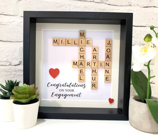Scrabble Picture Box Frame, Personalised Word Art, Family Tree, Friend Home Love Couples, Engagement Wedding Anniversary Baby Birth - image 1