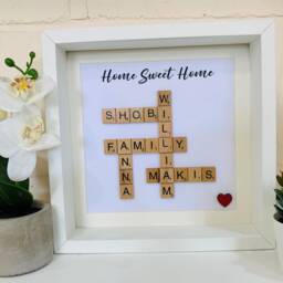 Scrabble Picture Box Frame, Personalised Word Art, Family Tree, Friend Home Love Couples, Engagement Wedding Anniversary Baby Birth - thumbnail 3