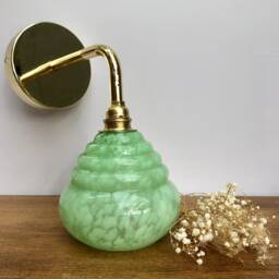 Vintage Tulip Wall Lamp in Mint Green Clichy Glass - thumbnail 1