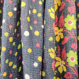 Handmade Vintage Kantha Quilt Reversible Floral Cotton Bedspread - thumbnail 2
